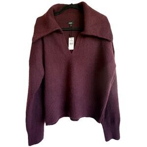 EXPRESS Burgundy Wool Blend V Neck Collared Polo Sweater Size L NWT, MSRP $88